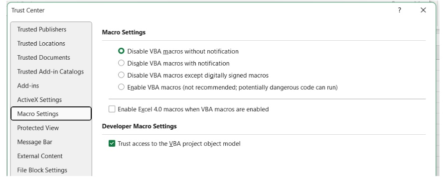 Trust Center: Recommended settings for macro security